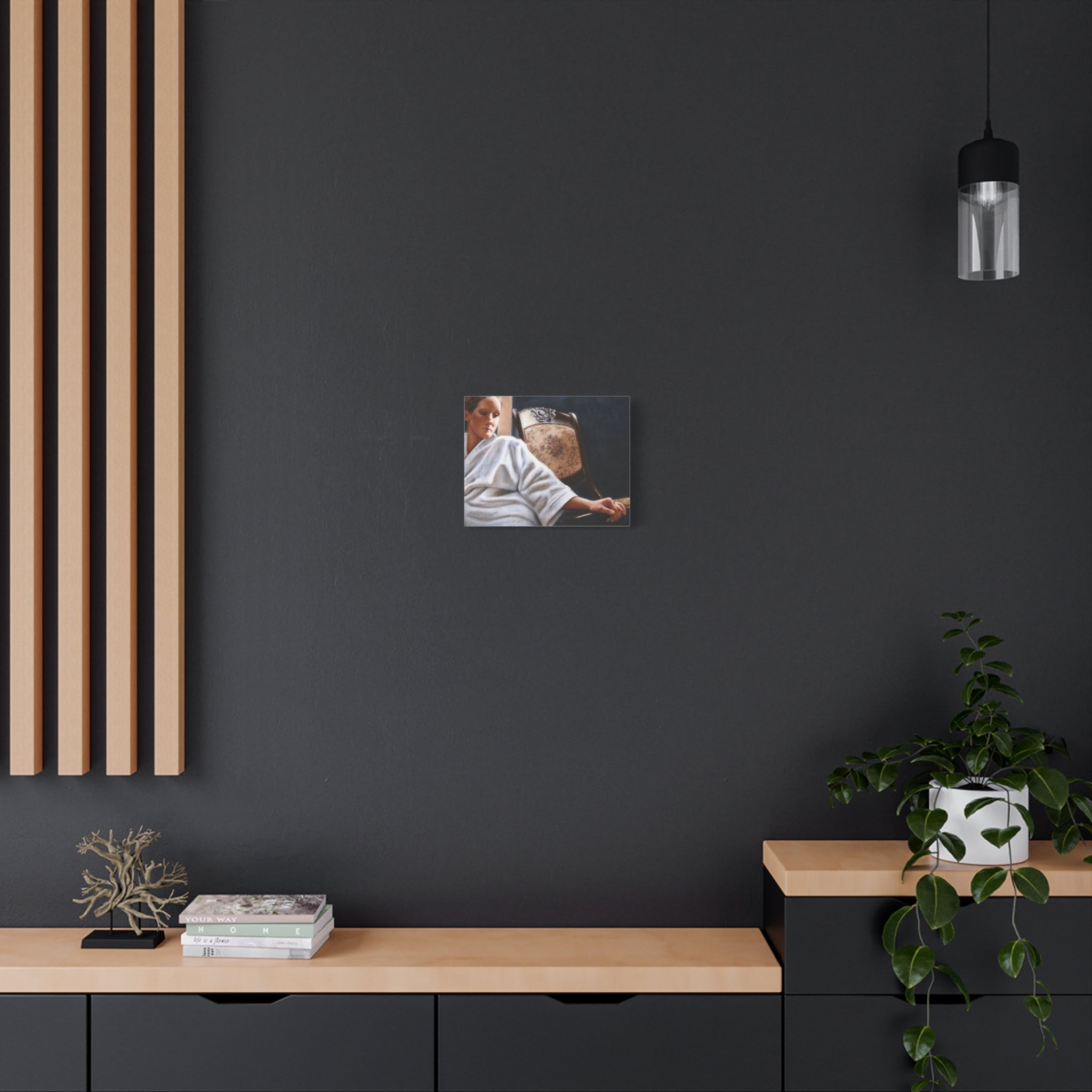 "The White Robe"   Matte Stretched Canvas Print — Serene Woman in Robe Artwork