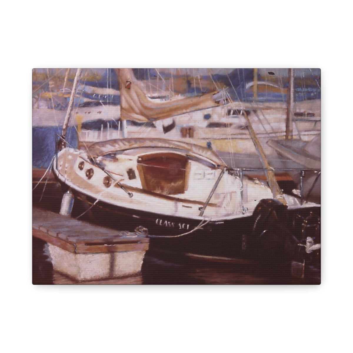 "Quiet Harbor Reflections"       Sailboat Harbor Matte Canvas Print — Stretched 1.25" Wall Art