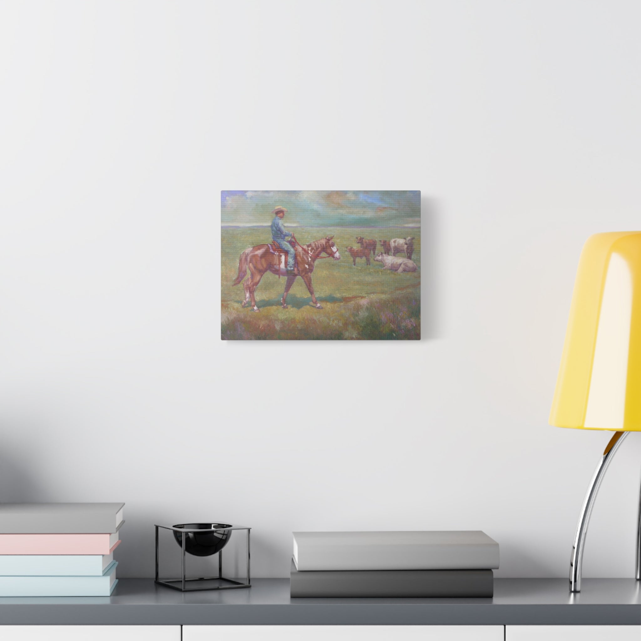 "Fresh Paint"         Cowboy on Horseback Canvas Wall Art — Ranch Pastoral Landscape