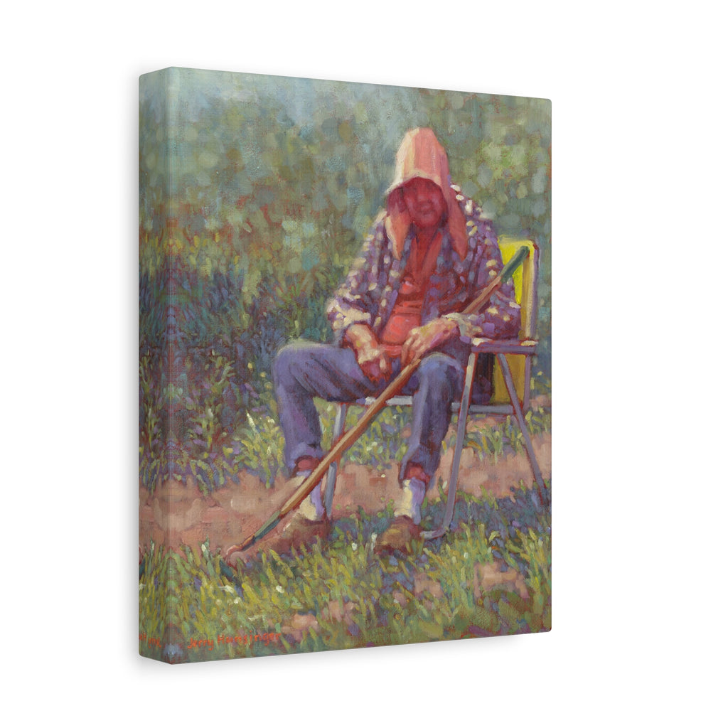 "A Tough Row to Hoe"   Canvas Wall Art — Tranquil Gardener Painting (Matte Stretched Canvas)