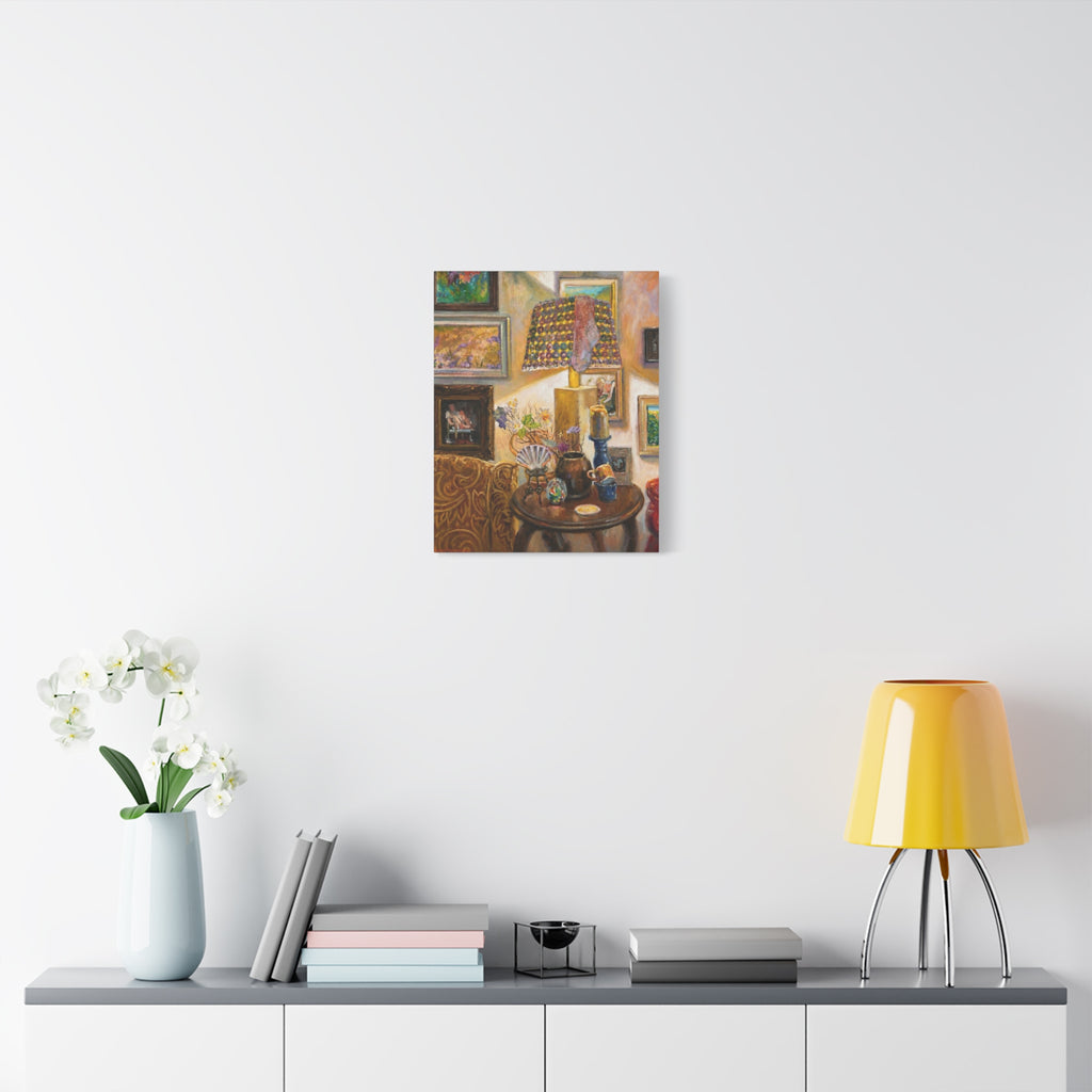 "A Room Full of Memories"   Still Life Lamp Scene Matte Canvas Print — Cozy Living Room Wall Art