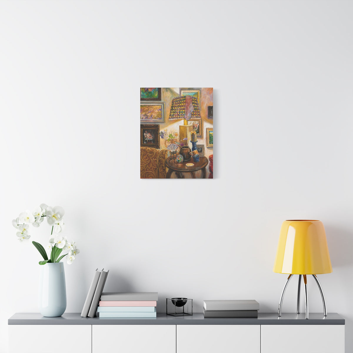 "A Room Full of Memories"   Still Life Lamp Scene Matte Canvas Print — Cozy Living Room Wall Art