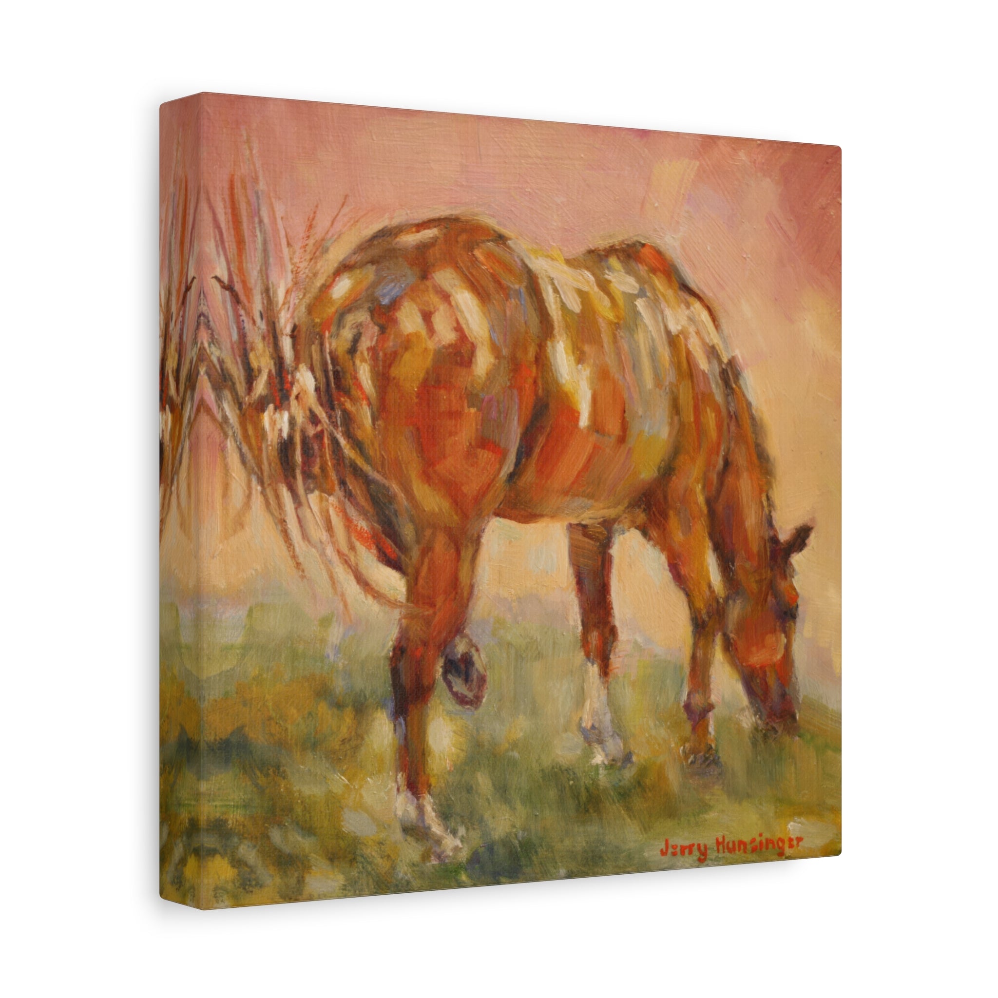 "Shoofly"     Grazing Chestnut Horse Matte Stretched Canvas Wall Art