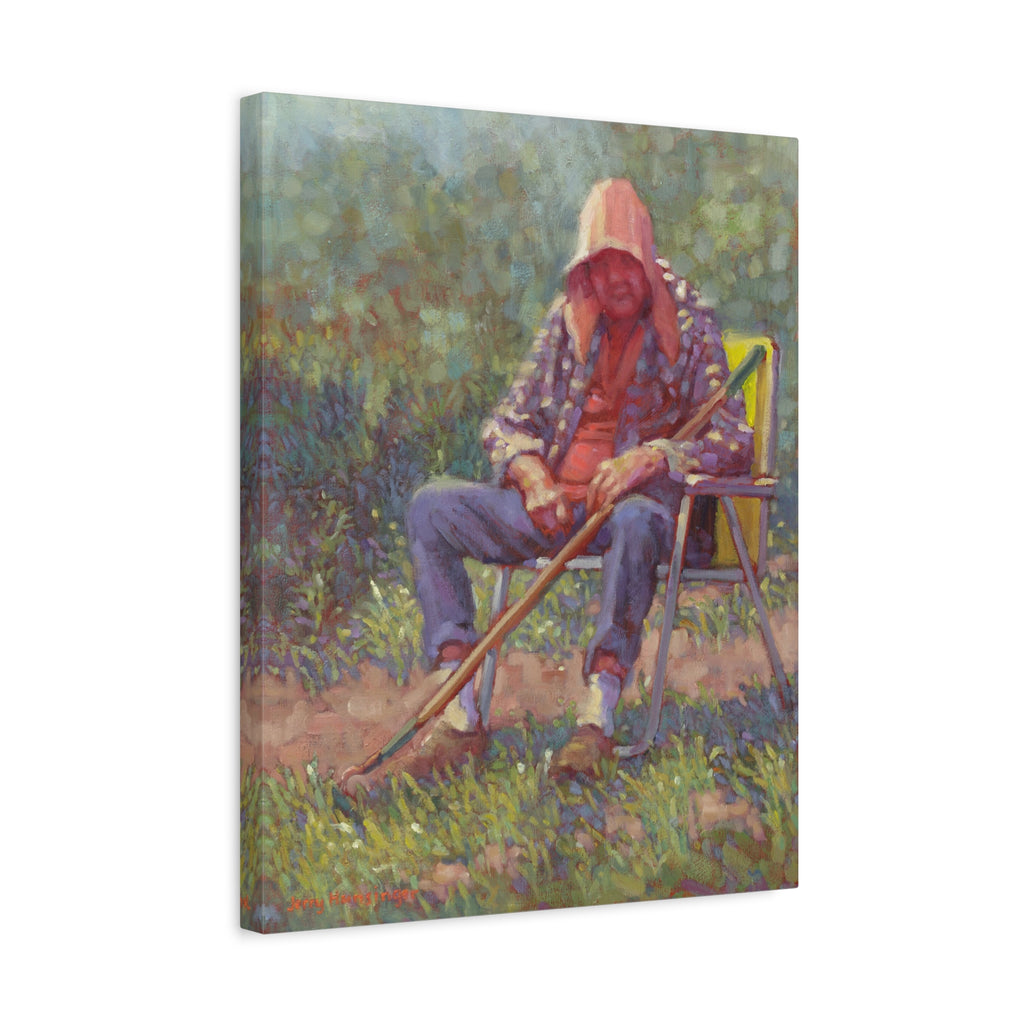 "A Tough Row to Hoe"   Canvas Wall Art — Tranquil Gardener Painting (Matte Stretched Canvas)